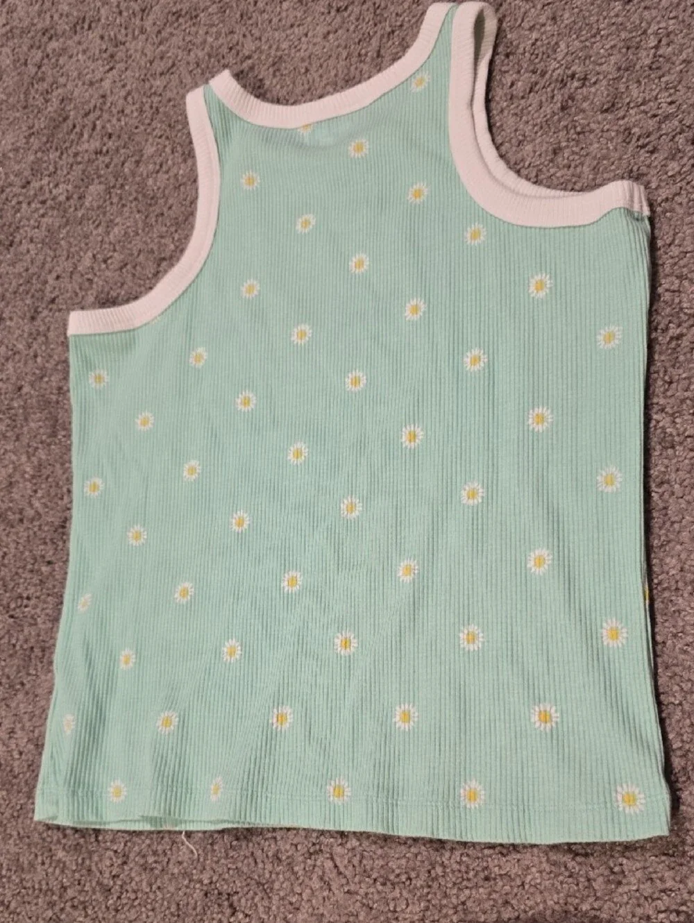 Old Navy Mint Green Daisy Ribbed Tank with White Trim